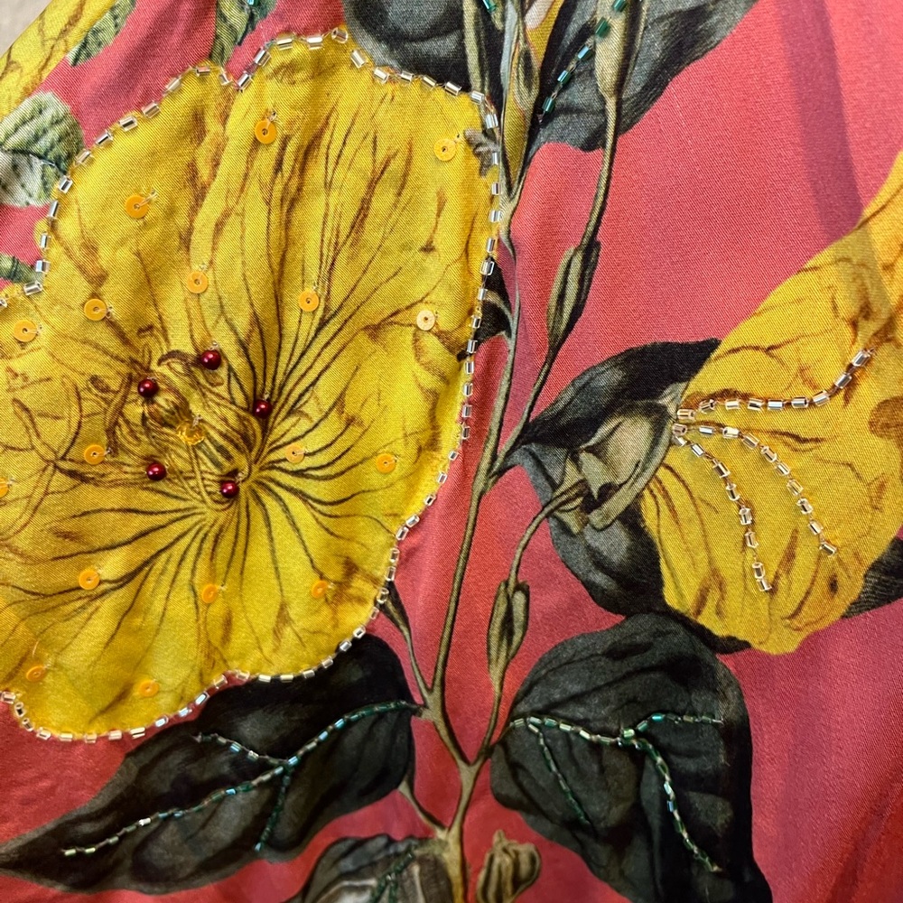 ARATTA Floral Coral Kimono with Teal Trim - Picture 2 of 5